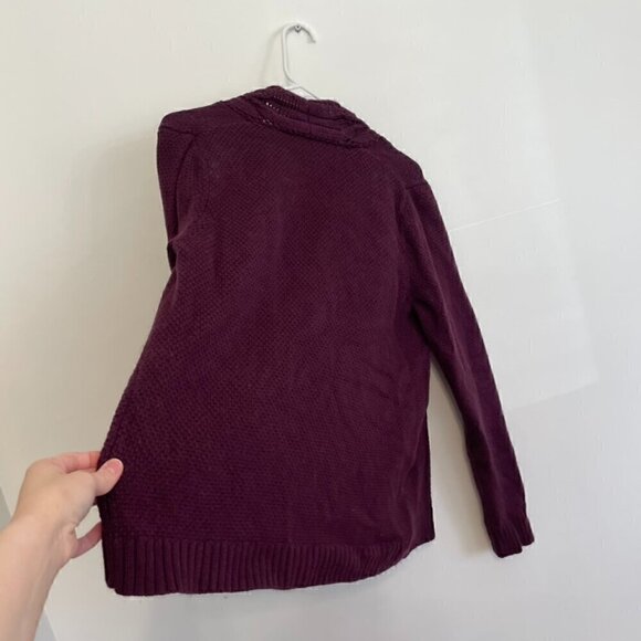 TALBOTS Plum Dark Purple Chunky Cable Knit Open Viscose Cotton Cardigan Sweater - Picture 12 of 12